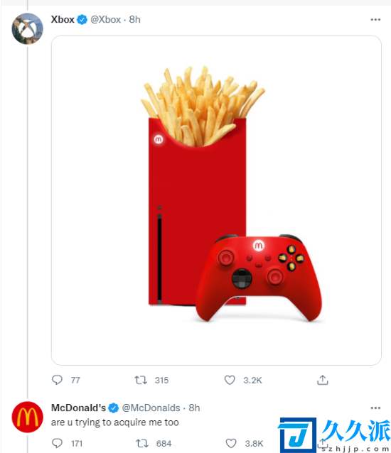 麦当劳和Xbox官方玩梗：你也想收购我吗